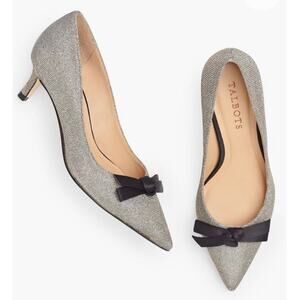 Talbots Erica Bow Detail Kitten Heel Pumps NWOB Metallic Shimmery Sz 8.5 Chic